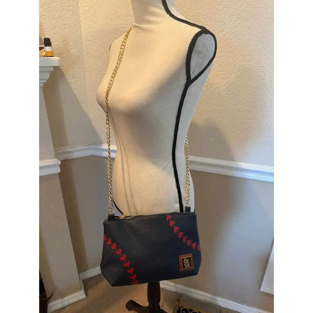 ⭐️ STL Cardinals Blue Leather Crossbody Purse W/ Gold Chain Strap MLB Baseball